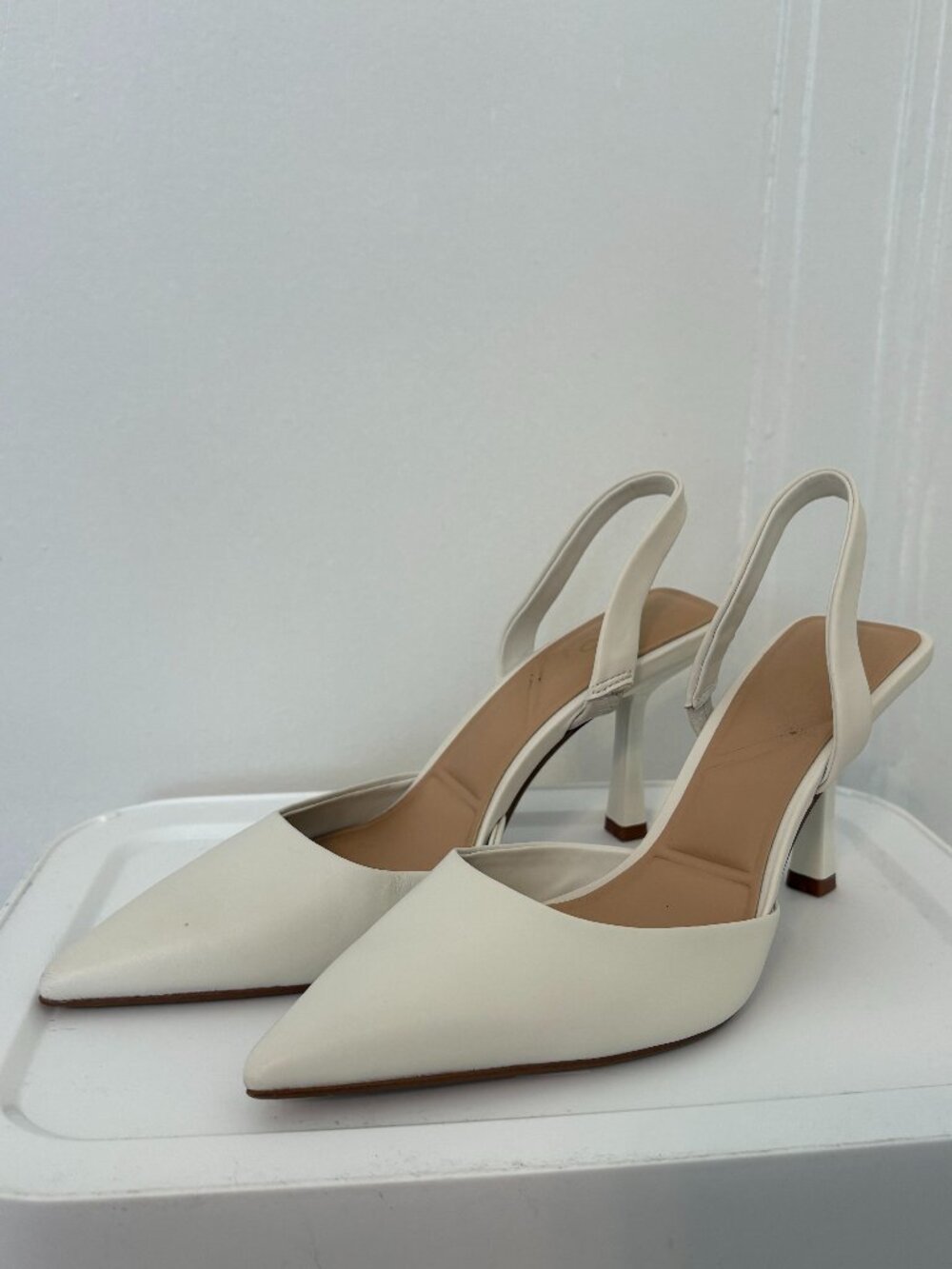 ALDO Brusanti Leather Slingback Pump White Bridal Heel Size 6